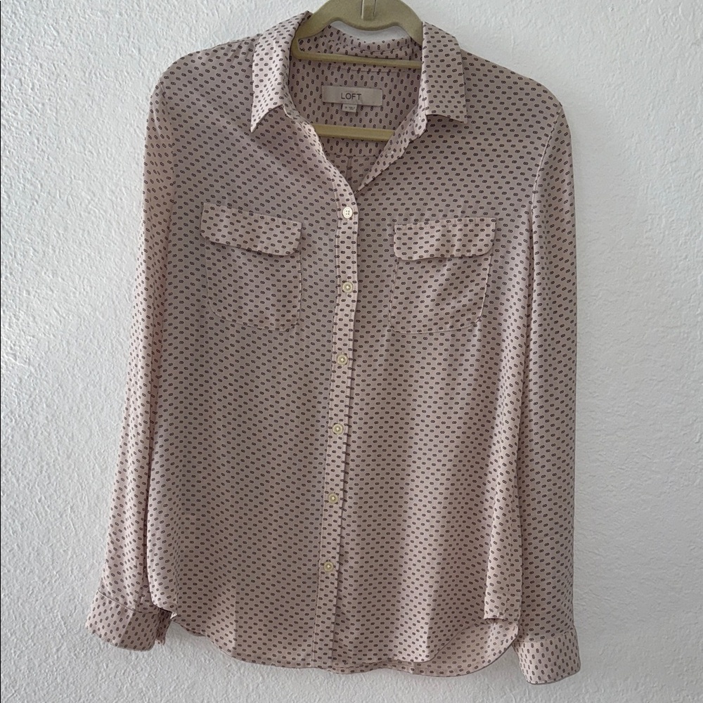 LOFT Blush and Black Patterned Blouse